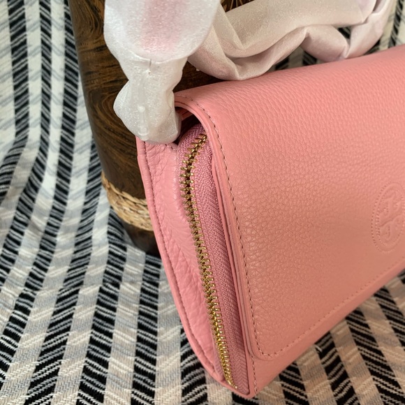 Tory Burch bombe flat wallet crossbody cameo pink - Picture 3 of 8